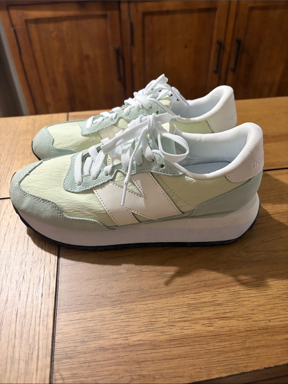 New Balance Women's Light Green and White Sneakers - Picture 2 of 4